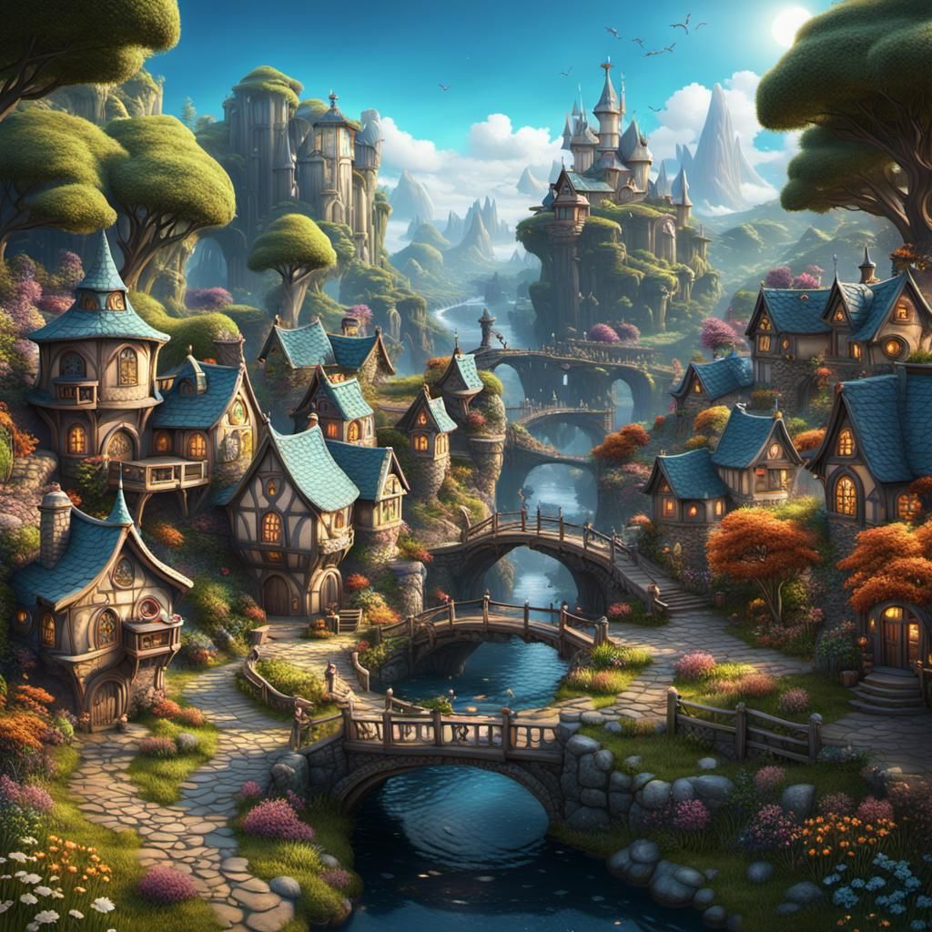 Fantastical Fairy Town in Detailed Matte Painting