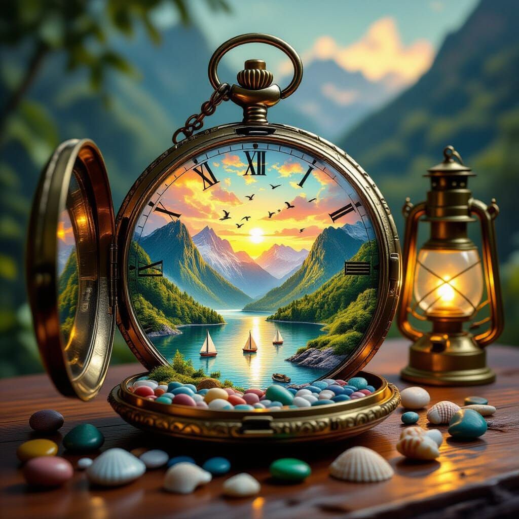 Surreal Pocket Watch Opens to Miniature Emerald Landscape