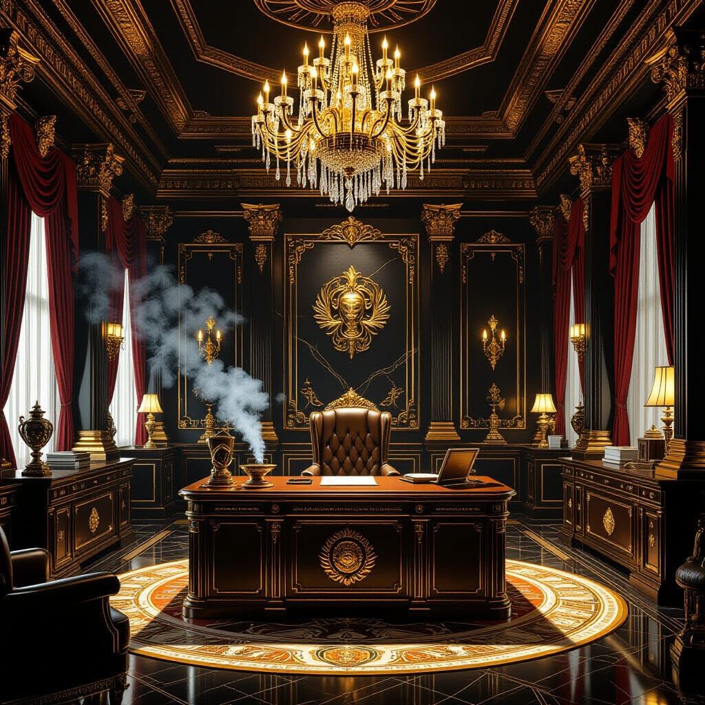 Opulent Golden Office with Power Symbols