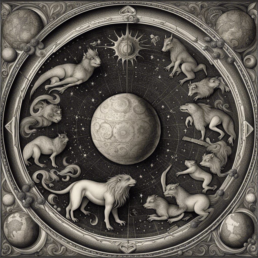 Medieval art work of astrological beasts