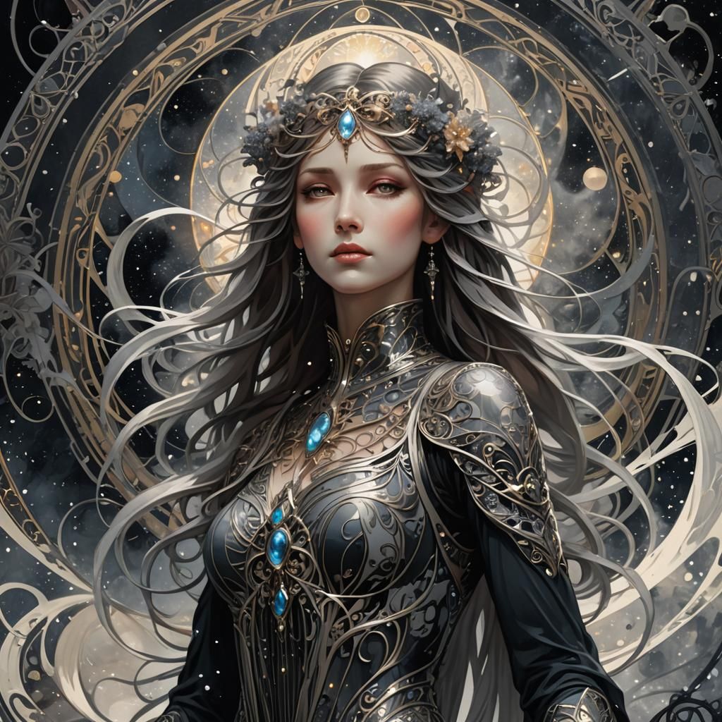 Ethereal Figure Between Light and Dark, Art Nouveau