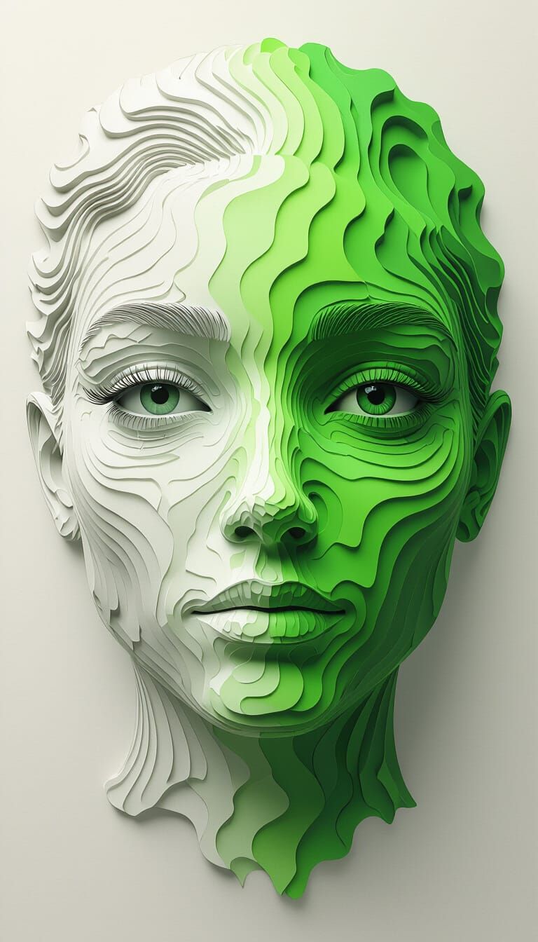 Hope Visualised as Layered Topographic Line Art in Green Sha...