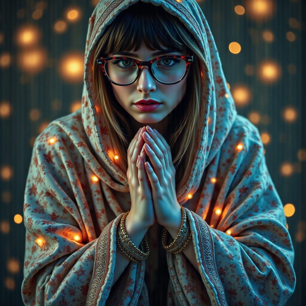 Mystical Cyberpunk Goddess in Vibrant, Ethereal Surroundings