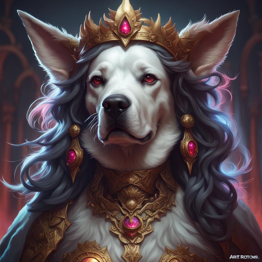 Hyperdetailed Portrait of a Demonic Dog Queen