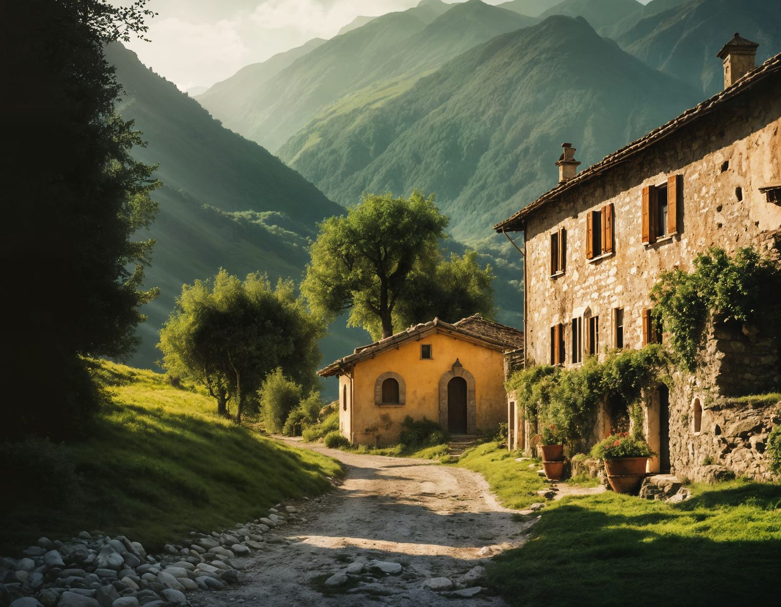 Historical Italian Village in Tonalist Photography Style