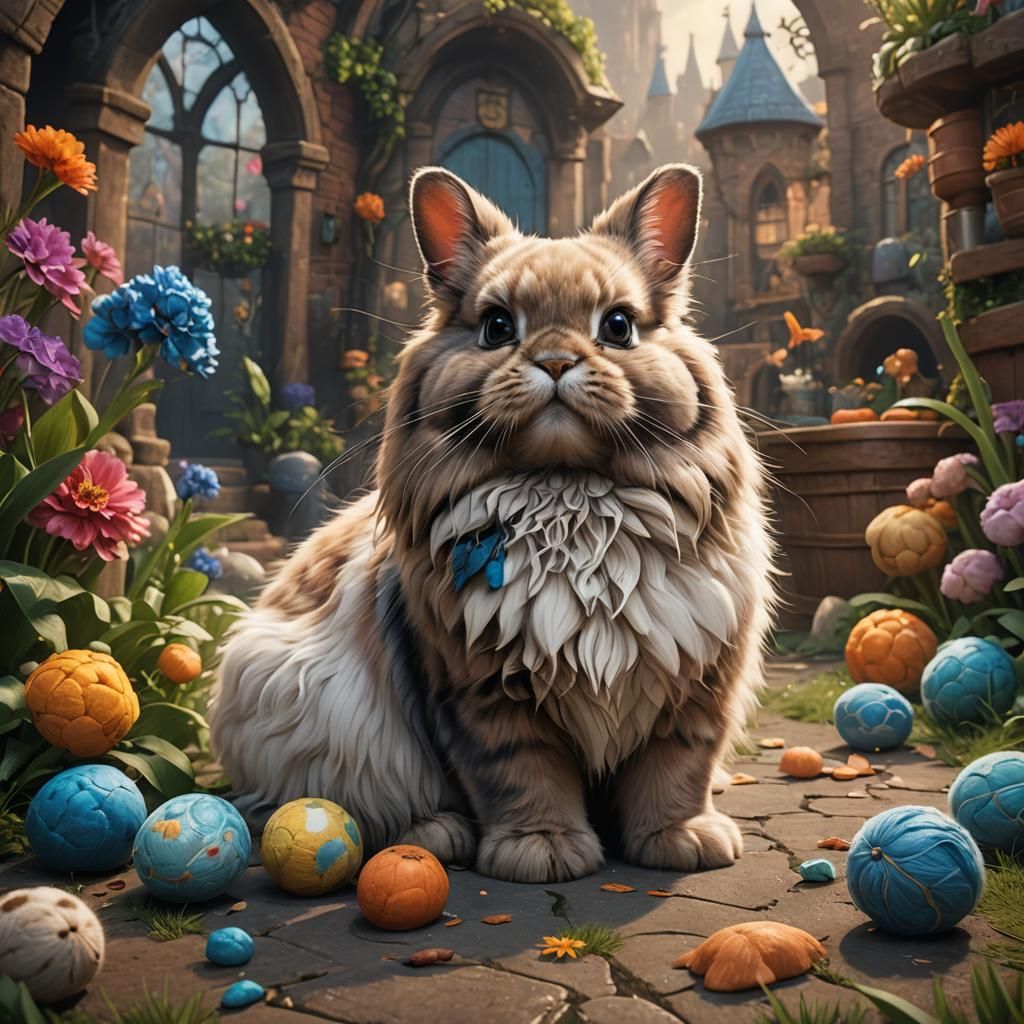 Cute Bunny and Cat: Detailed Matte Painting
