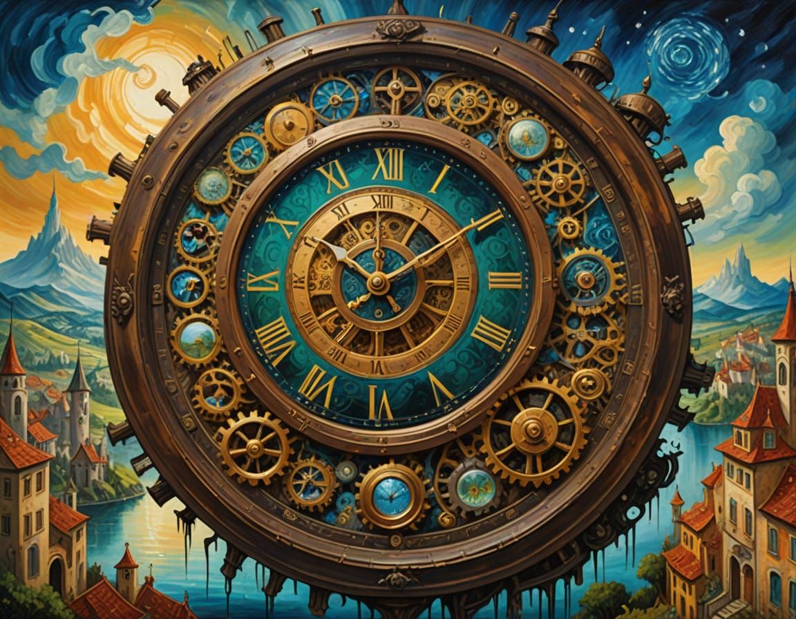 Ethereal Time Tunnel in Cosmic Surrealism Style