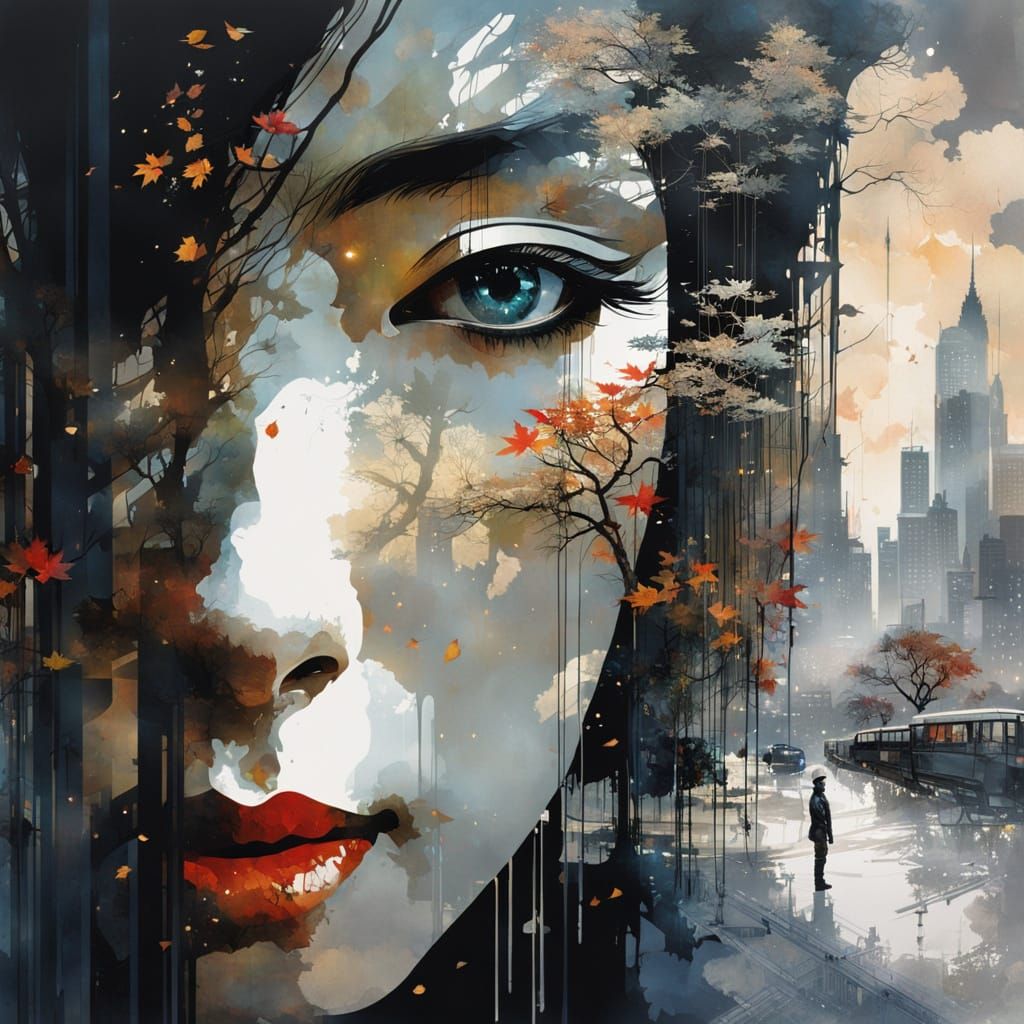 Surreal Double Exposure of Galaxy and Cityscape