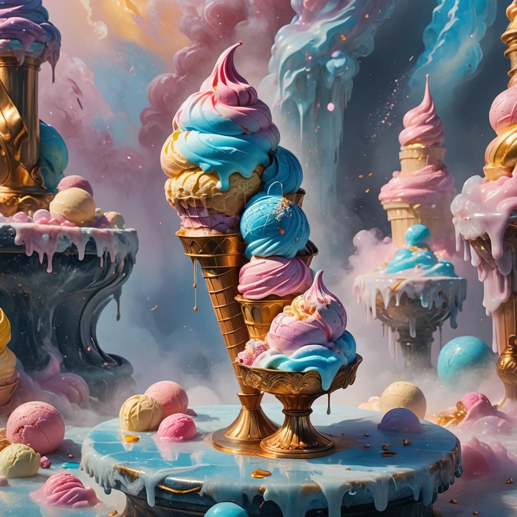 Ice Cream on Marble Pedestal in Art Nouveau Style