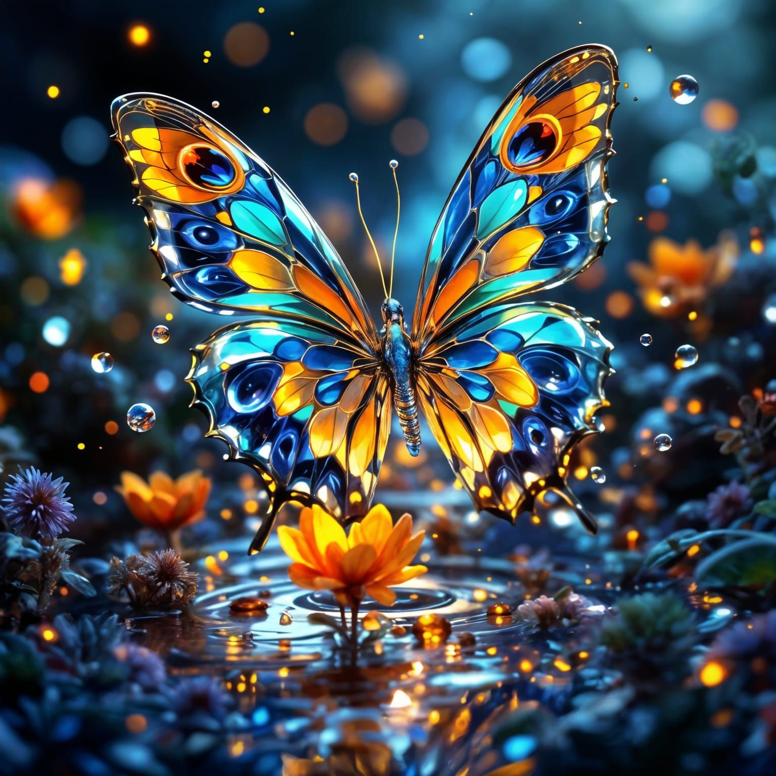 Fantasy Glass Peacock Butterfly: Detailed Matte Painting