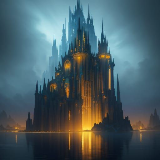 Atlantis Mega Structure in Oil Painting Style