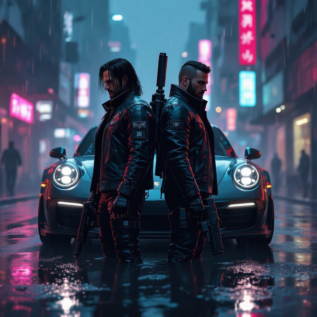 Cyberpunk Heroes in Neon Cityscape