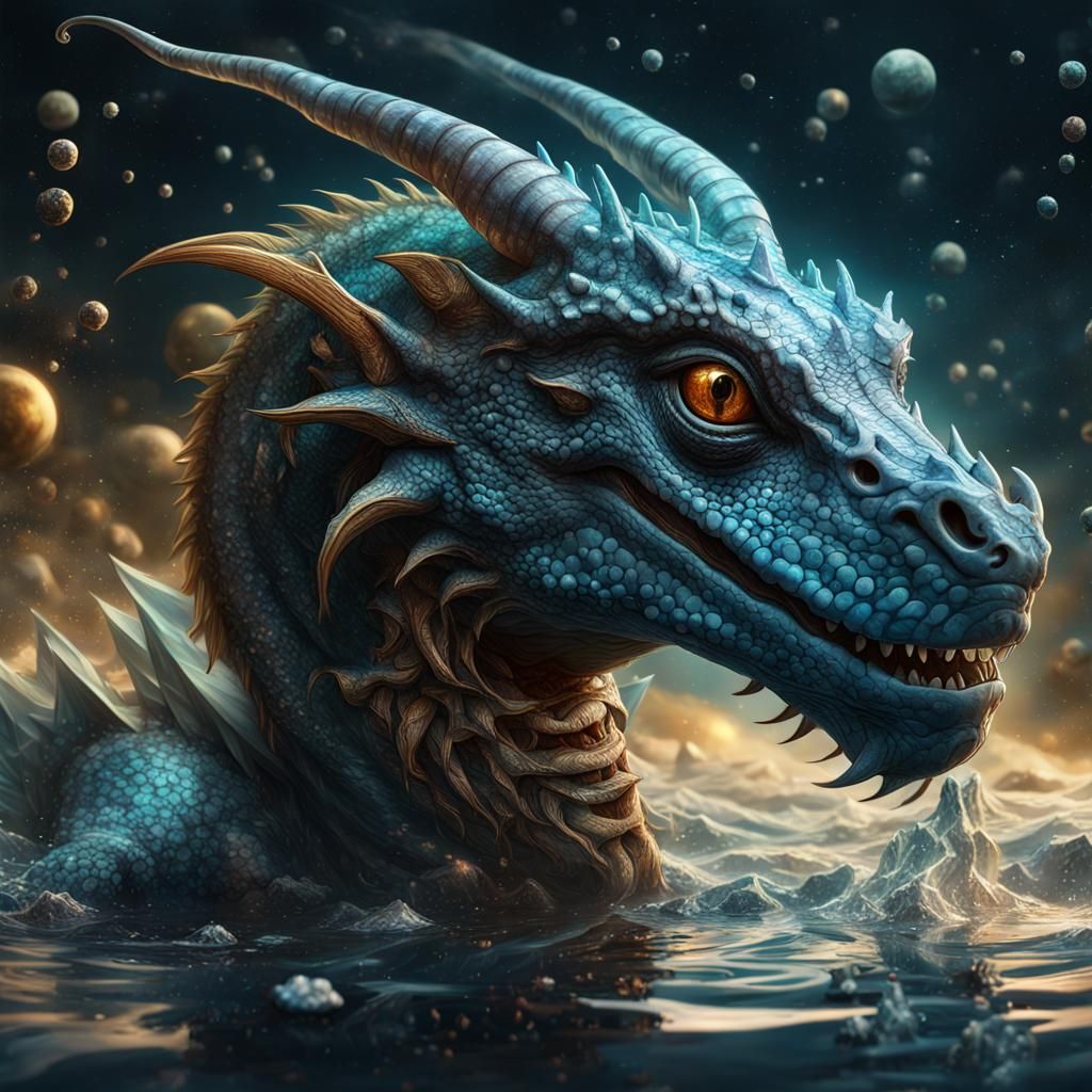 Hyperrealistic Galactic Water Dragon Portrait