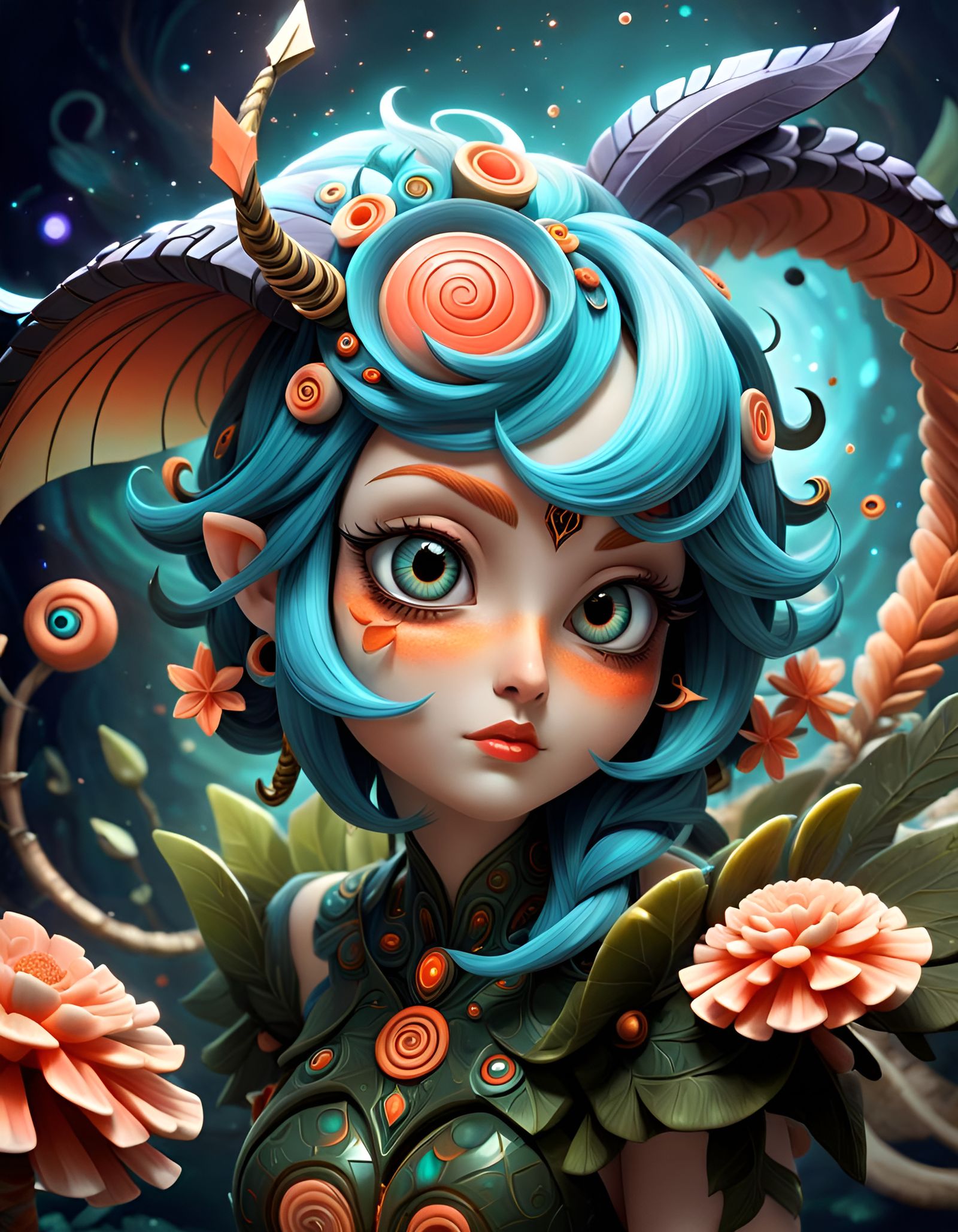 Cartoon Faerie Being with Arrow Symbols in Fantasy Style