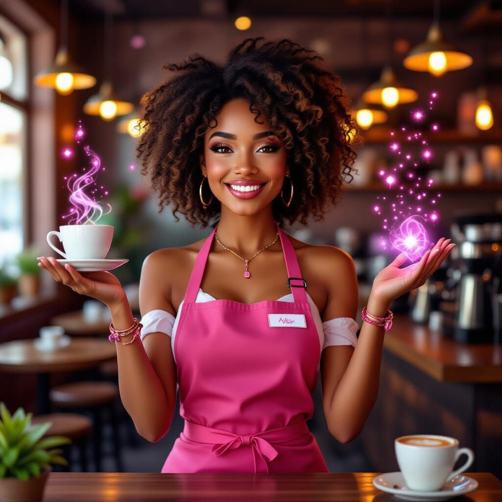 Enchantress Barista Serves Magical Coffee in Ethereal Cafe