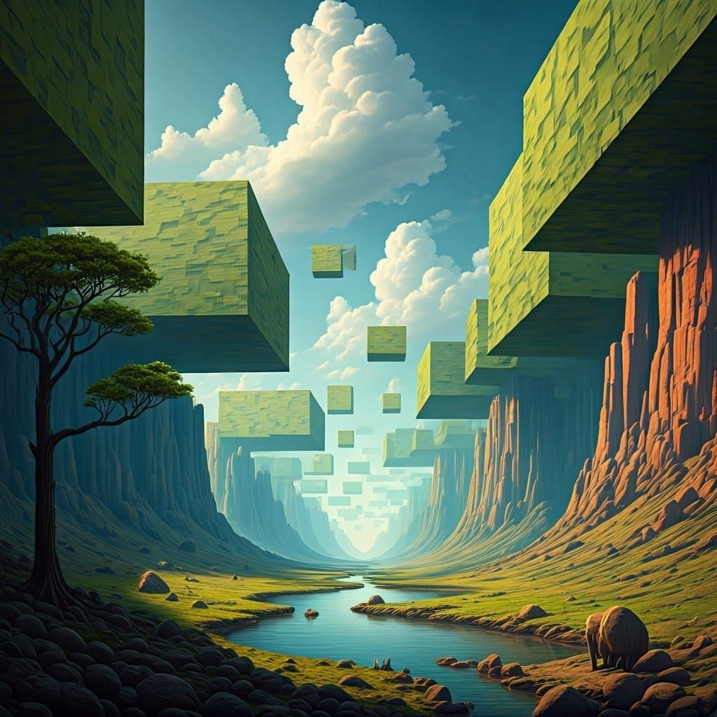 Squares Unleashed in Dreamlike Landscape