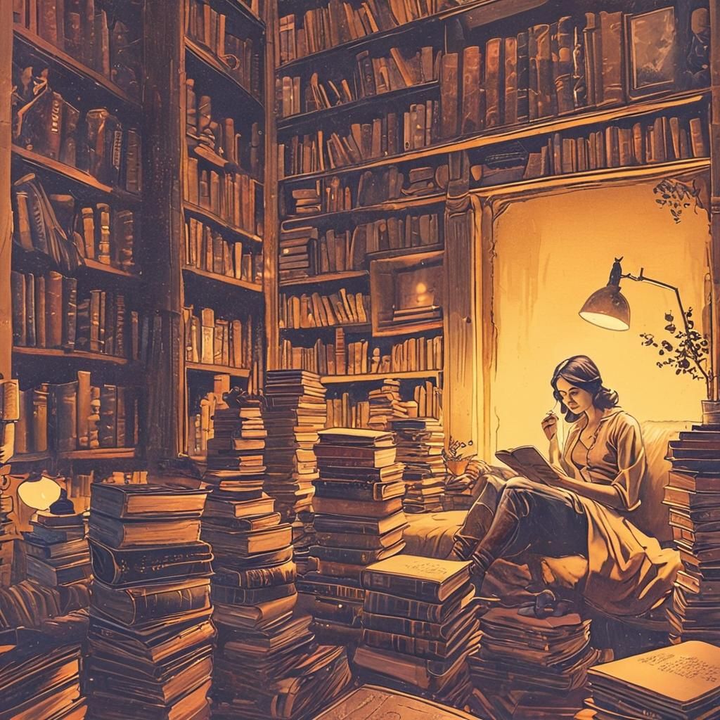 Cozy Library Book Illustration in Soft Focus