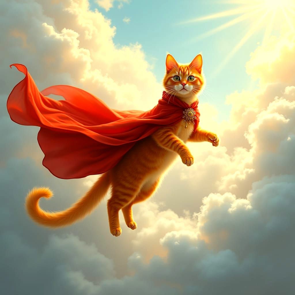 Regal Feline Aviator Dances Among Whispy Clouds