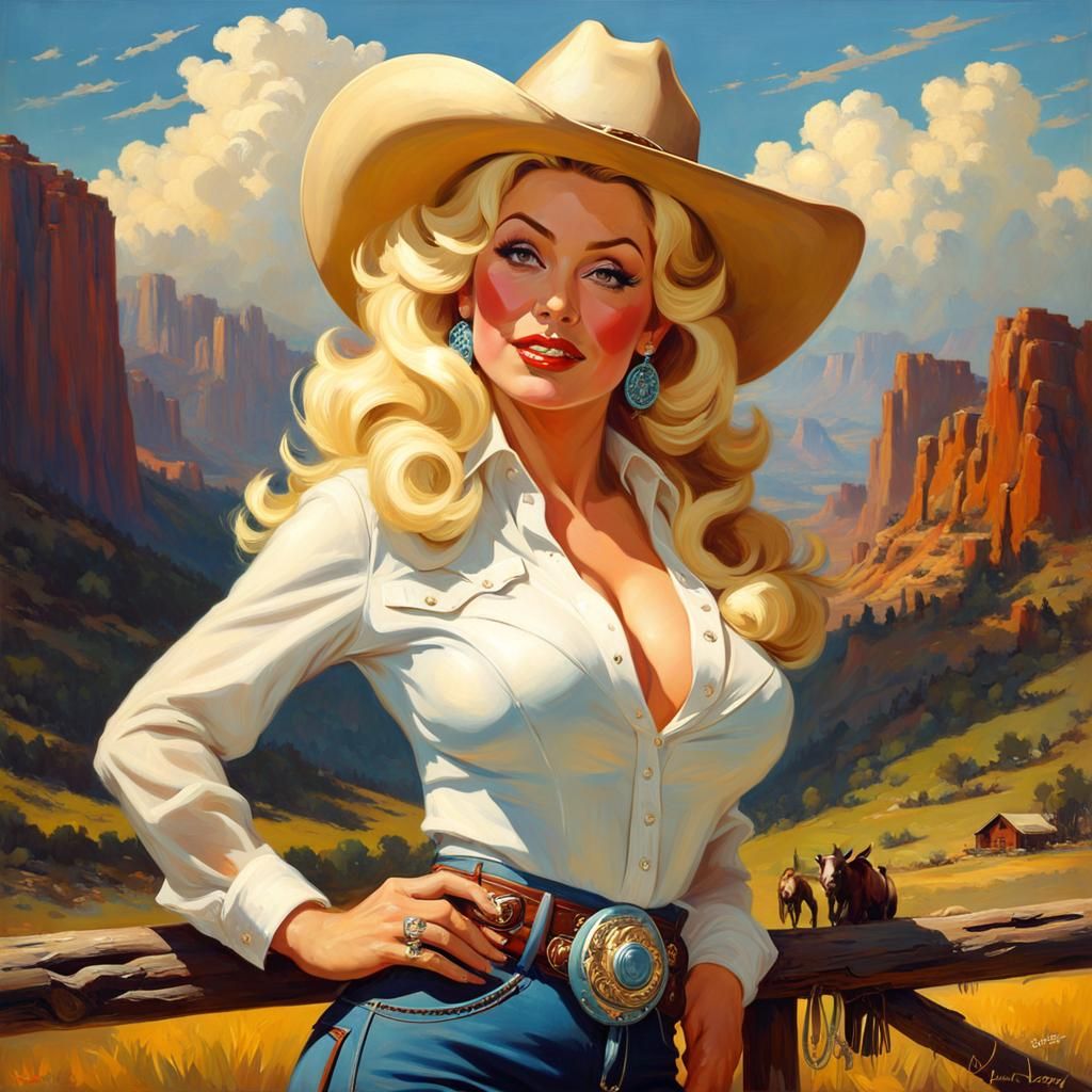 Dolly Parton Portrait in Pin-Up Fantasy Art Style