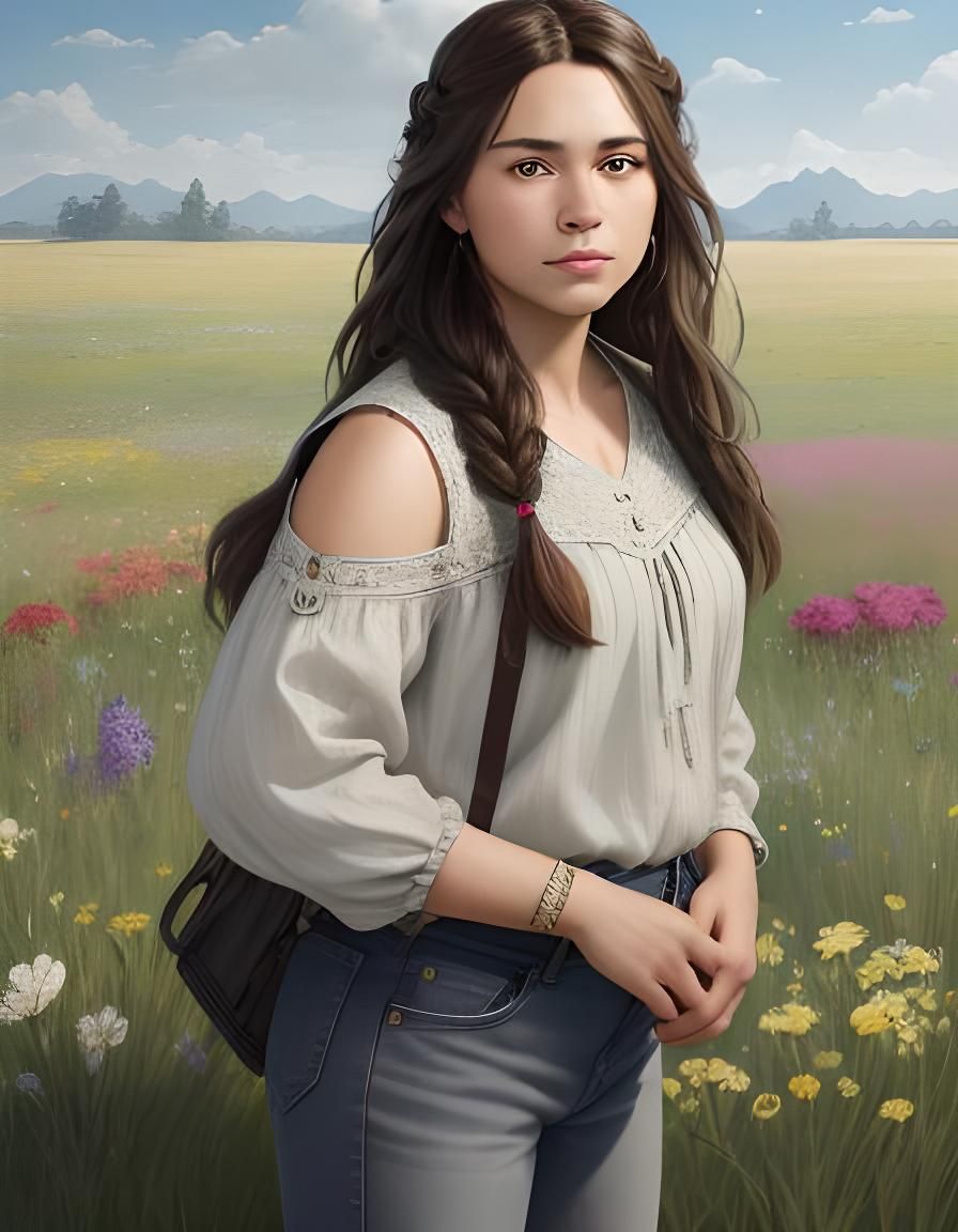 Woman in Flower Field: Hyperdetailed Digital Portrait