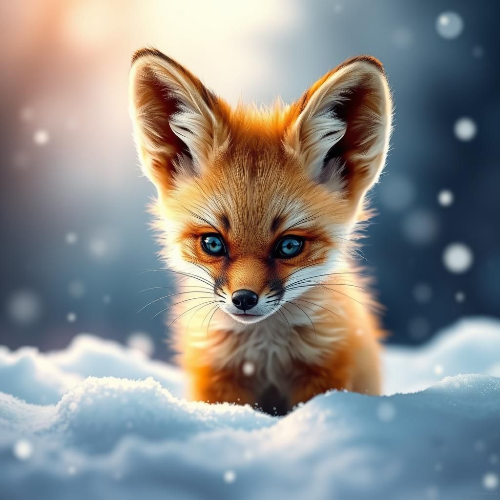 Hyperrealistic Fennec Fox Portrait in Snow