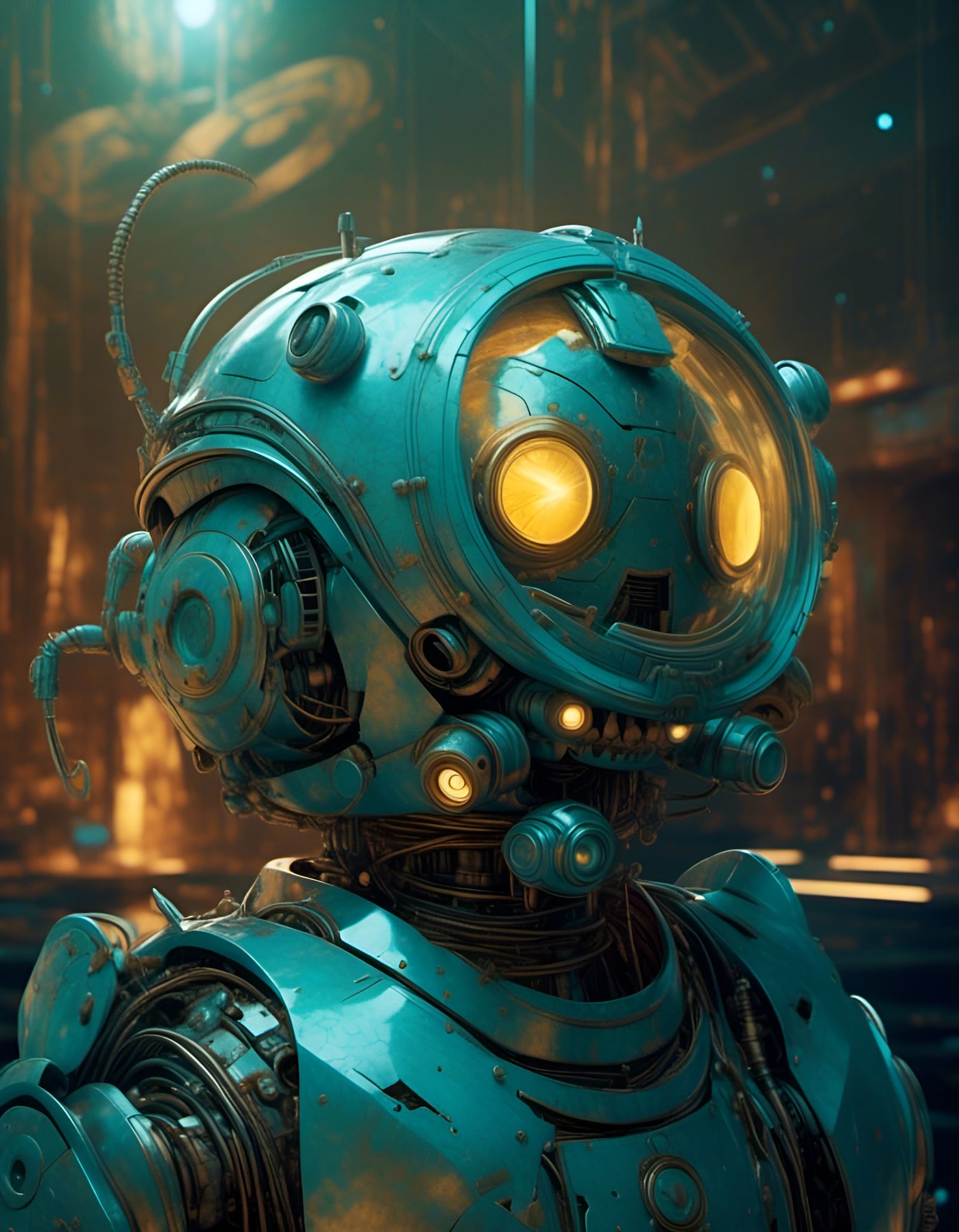 Cute Robot Diver in Cartoon Vector Style