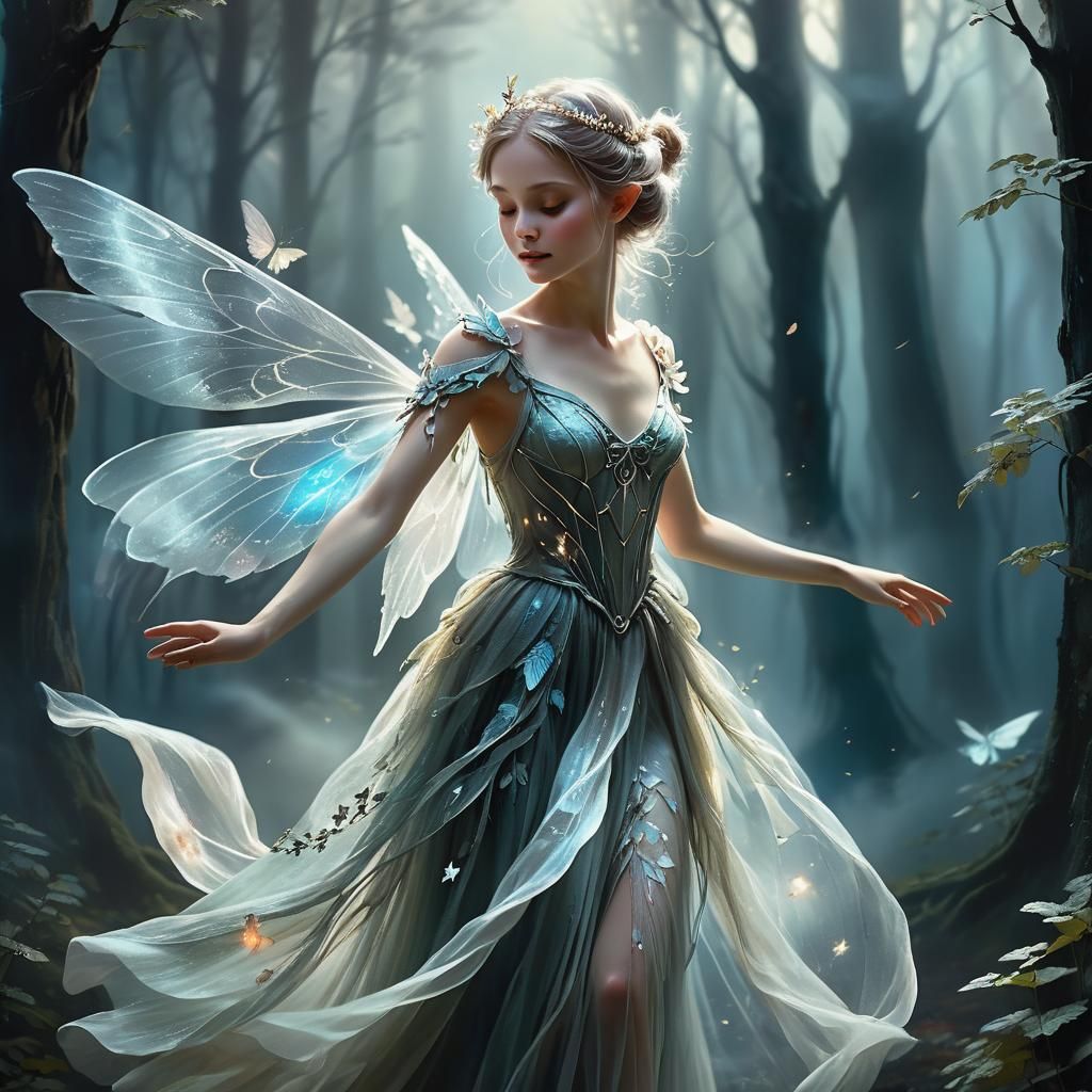 Ethereal Light Fairy in Moonlit Forest