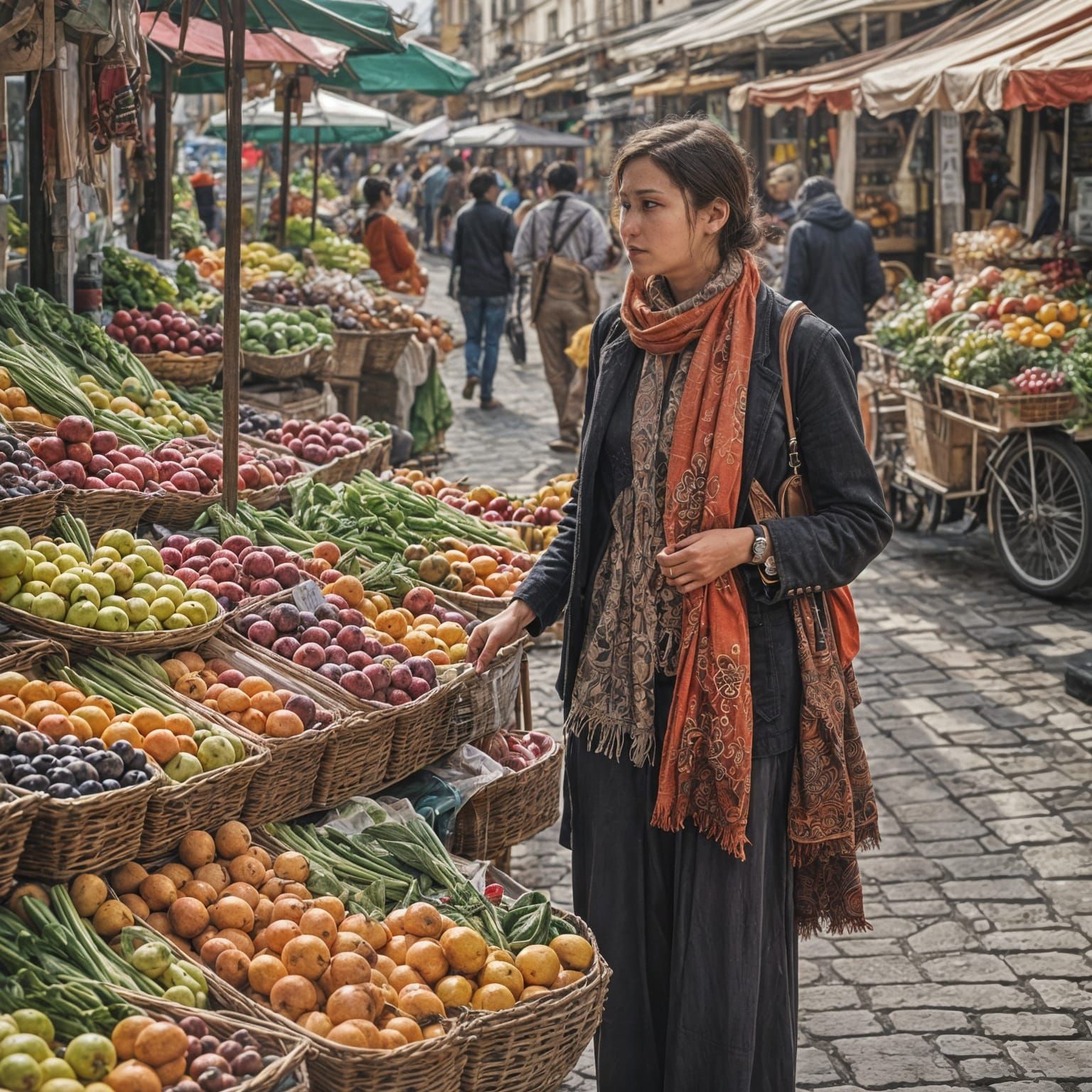 Candid Street Scene: Stylish Woman and Vendor