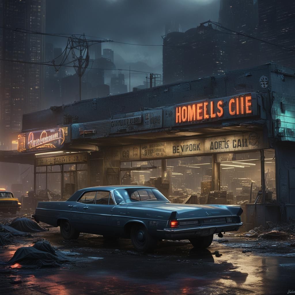 Gotham City Car Dealership in 80s Style