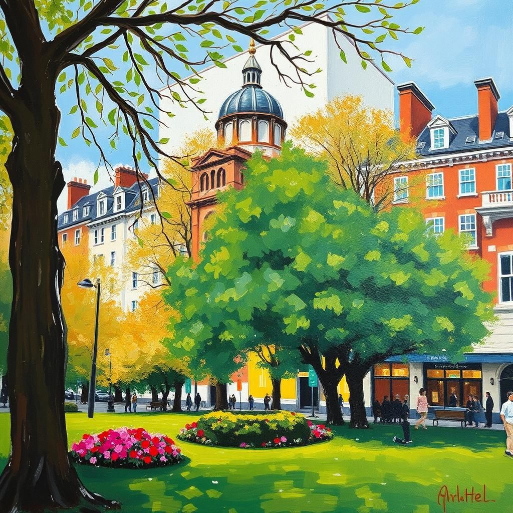 St Stephen's Green: Neo-Impressionist Oil Painting