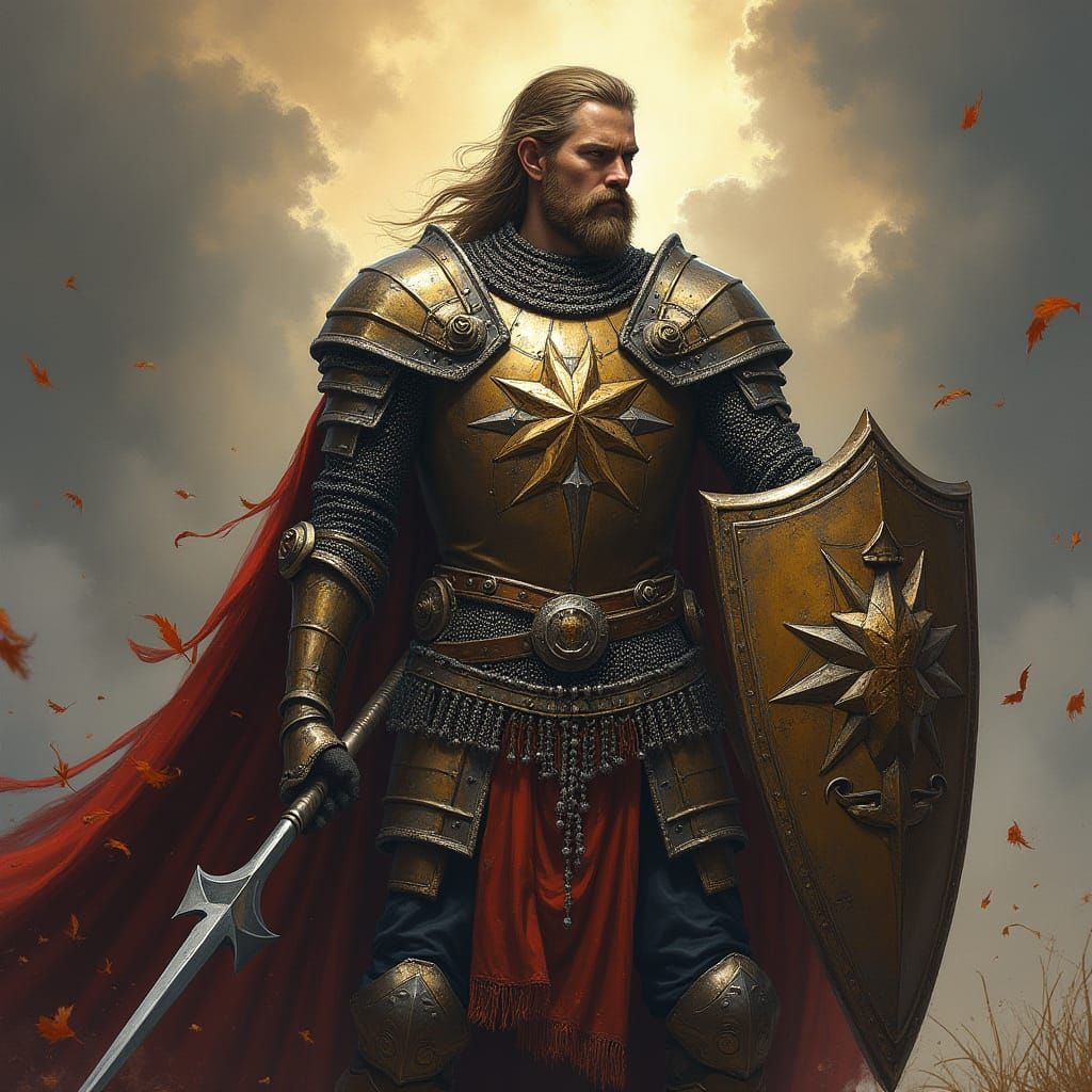 Regal Lord Morningstar in Chainmail Armor, Kite Shield, and ...