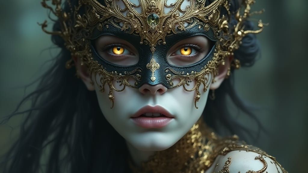 Ethereal Being with Golden Filigree and Mask