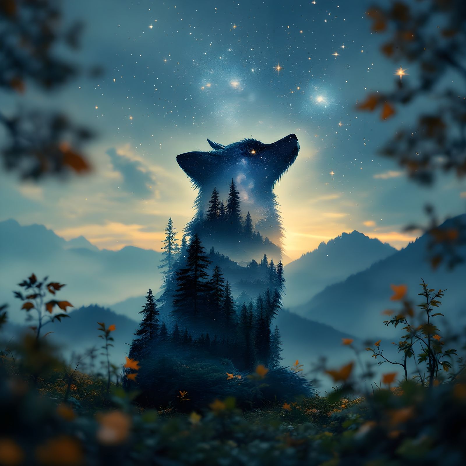 Cosmic Fox in Autumn Forest