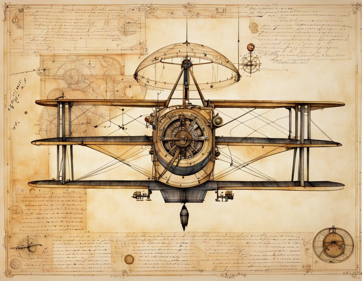 Ornithopter Design in Ink and Watercolour