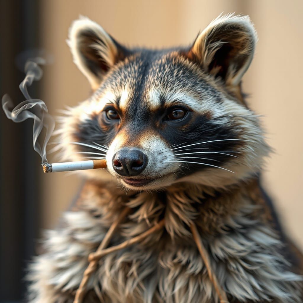 Grumpy Raccoon Smoking a Cigarette