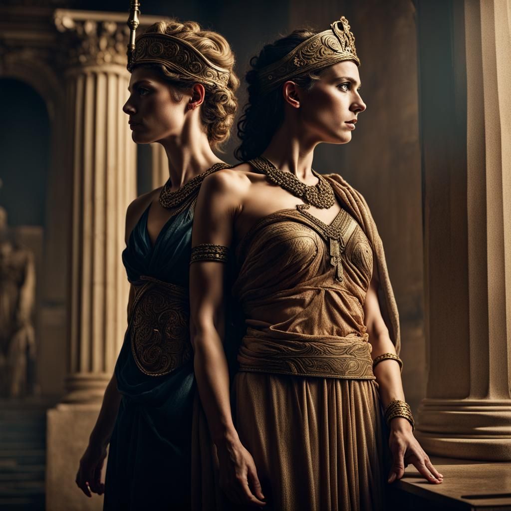 Helen of Sparta (before she became Helen of Troy) with her twin sister and sister-in-law, Clytemnestra of Mycenae. Yet o...