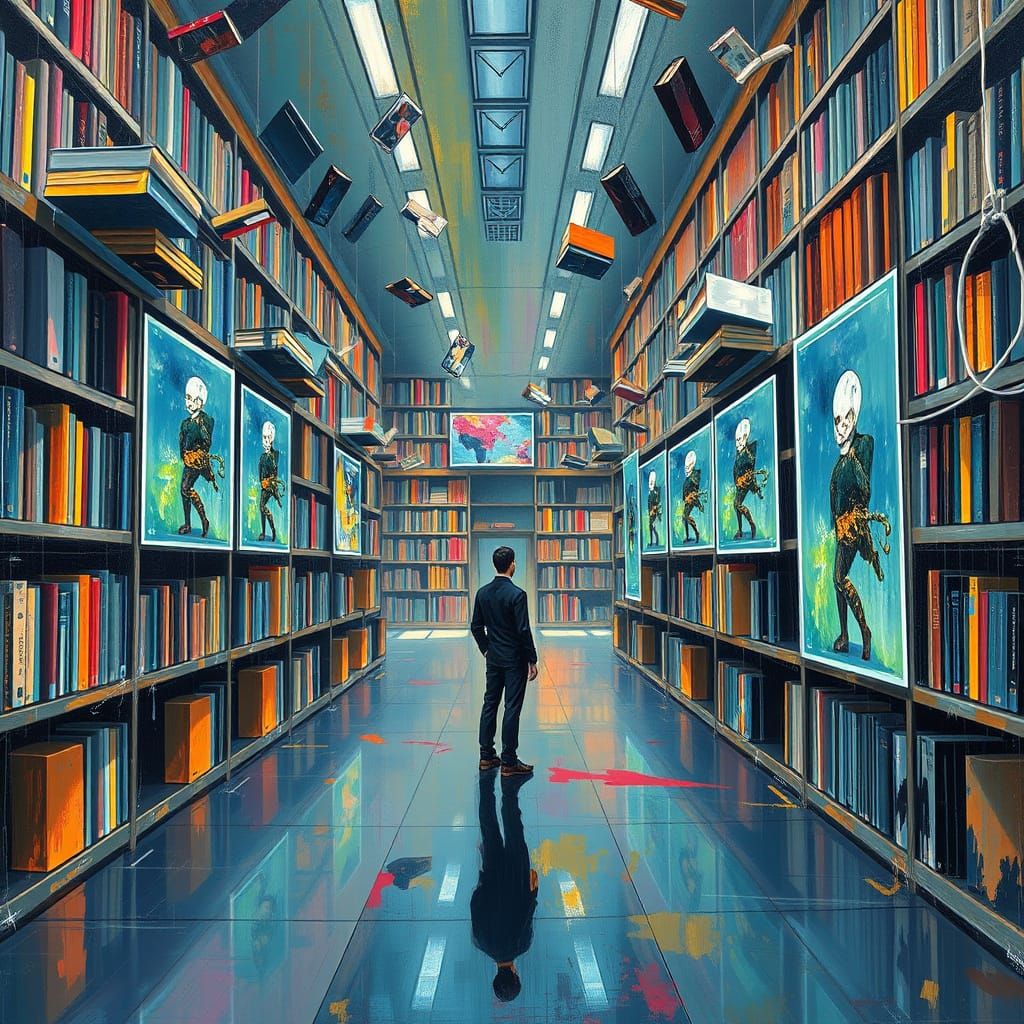 Futuristic Library: Abstract Expressionist Style