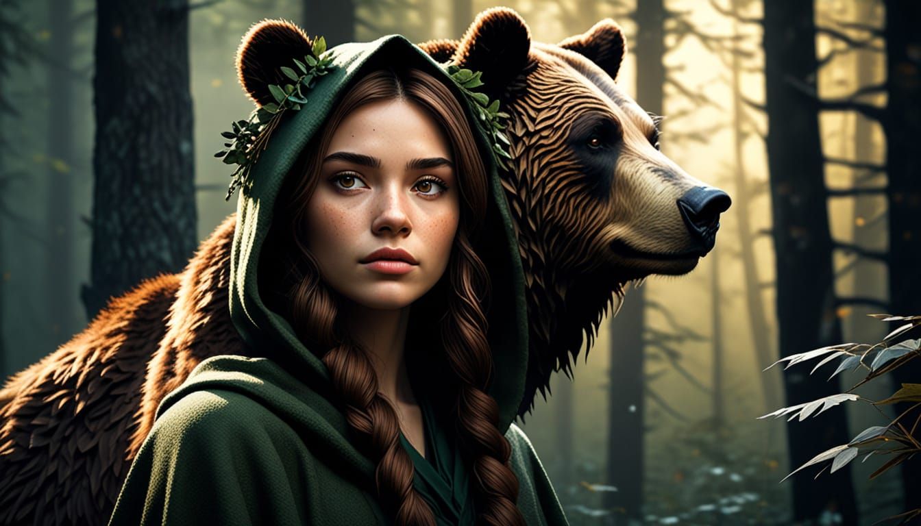 Hyper-Realistic Digital Art of a Druid Woman in a Forest Cle...
