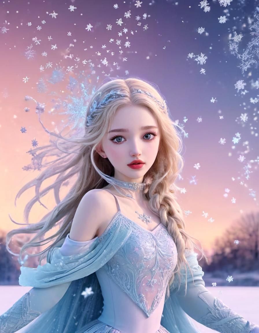 Anime Ballet Dancer on Frozen Lake at Twilight