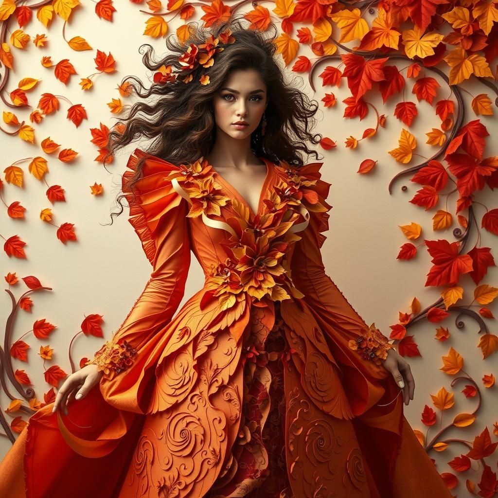 Autumnal Papercraft Couture Gown