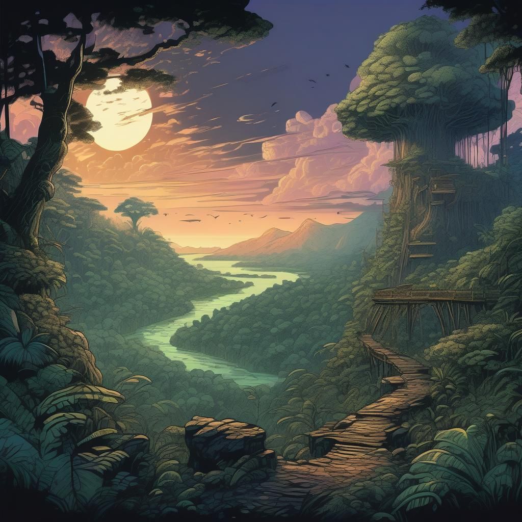 Dungeons and Dragons Style Rainforest Clearing at Dusk