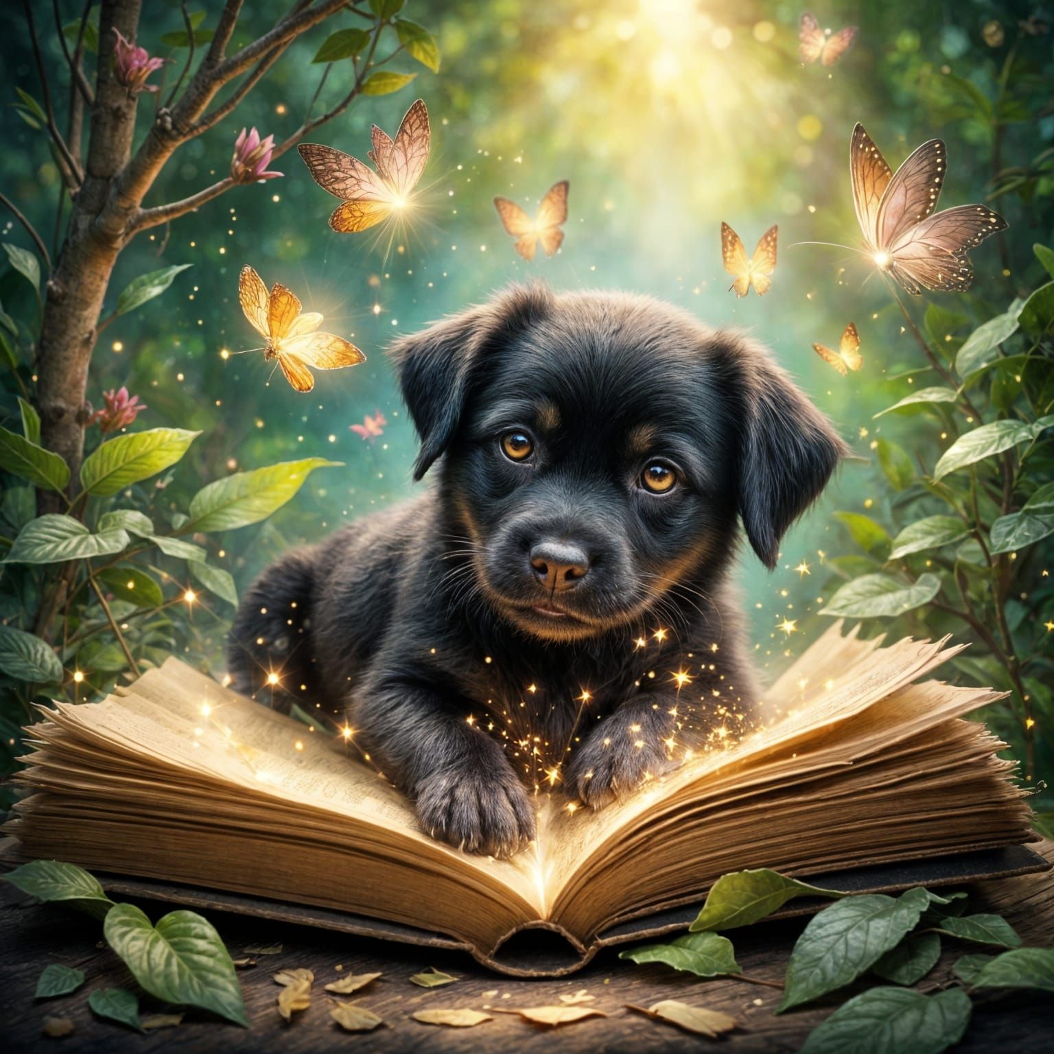 Adorable Puppy Reaches for Magical Butterflies in Enchanted ...