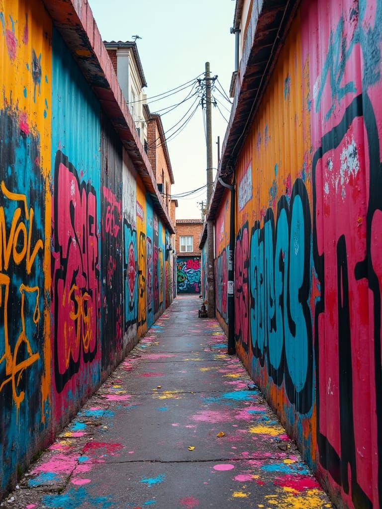 Explosive Graffiti Art Cityscape in Polychromatic Display