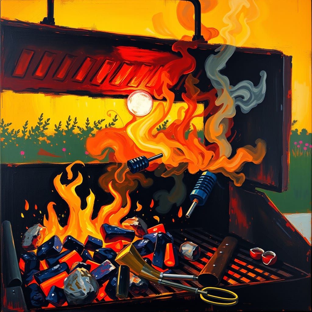 Vibrant Summer Evening with Smoldering Coals and Sizzling Gr...
