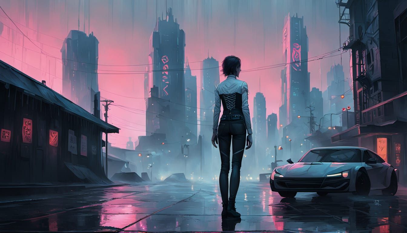 Cyberpunk Goddess of the Rainy City