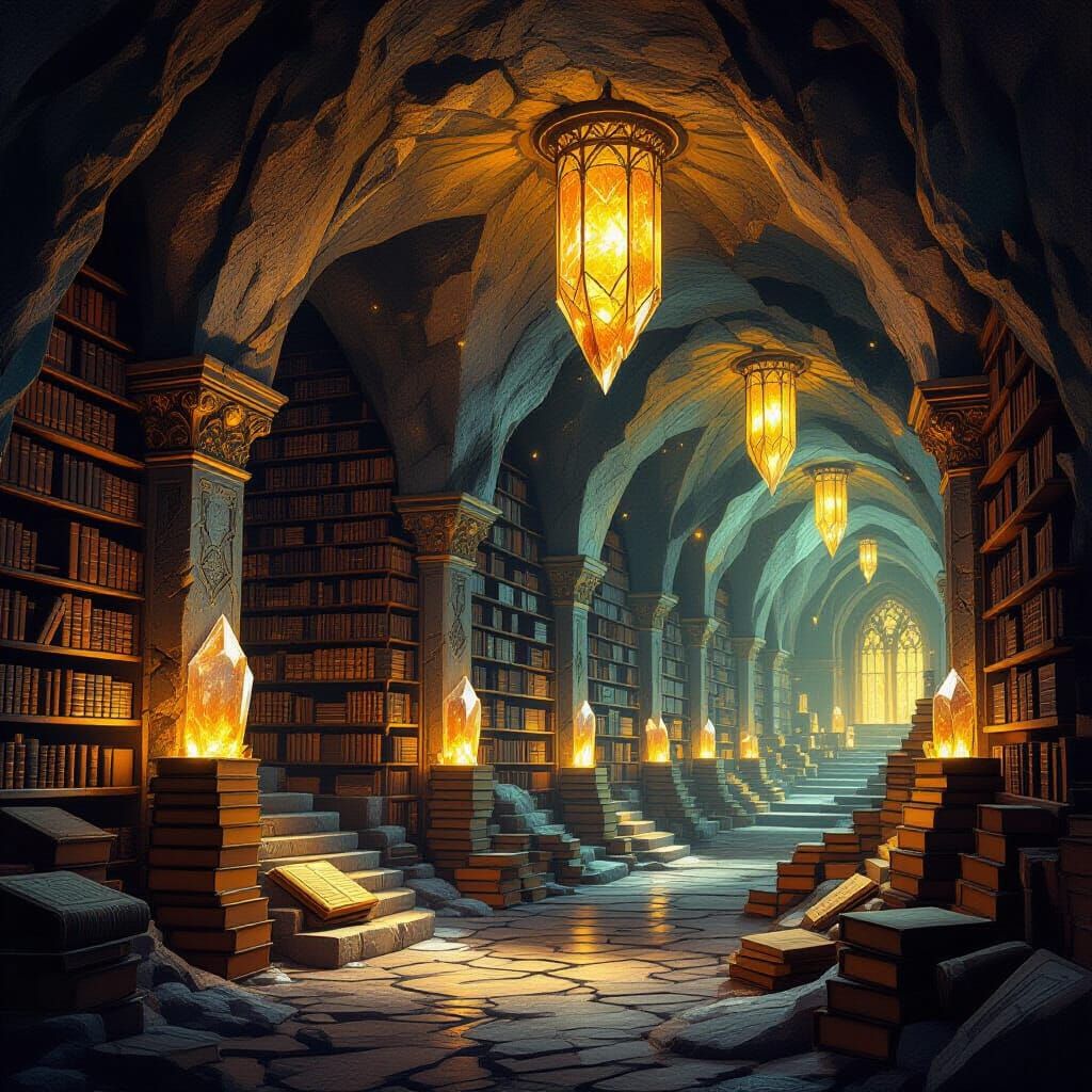 Crystal Cavern Library with Renaissance Lighting