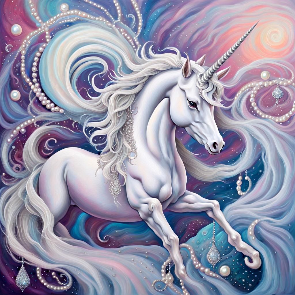 Iridescent Unicorn in Acrylic Painting Style