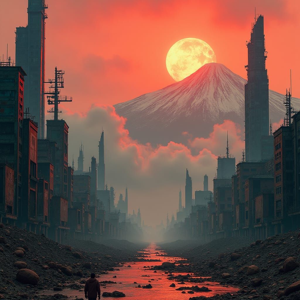 Dystopian Japanese Cityscape in Hyperrealistic Detail