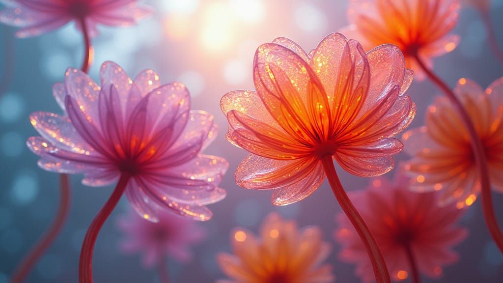 Surreal Glass Flowers in Ethereal Dreamscape