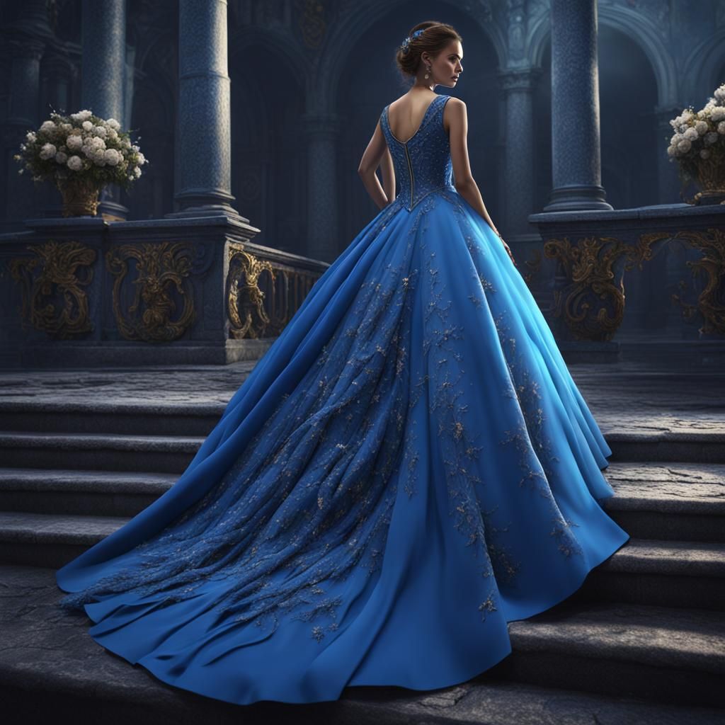 Elegant Blue Prom Dress in Fantasy Concept Art